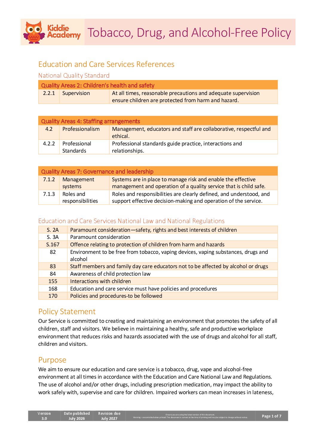 Tobacco, Drug, and Alcohol-Free Policy