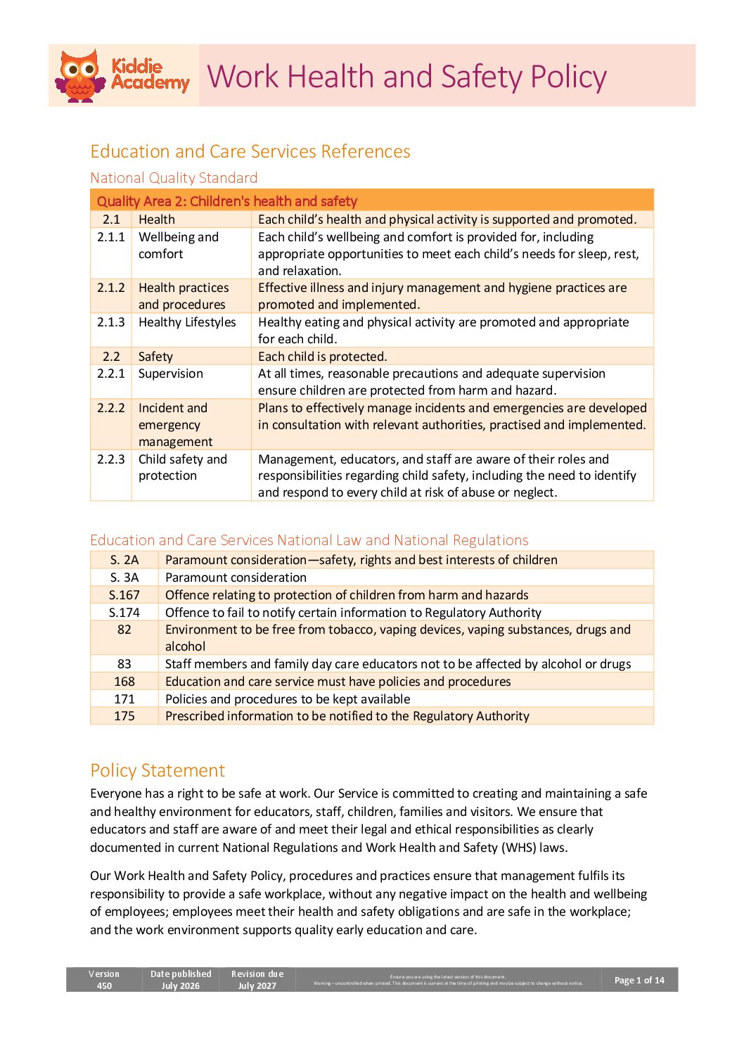 Work Health and Safety Policy